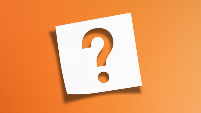 Orange background with white question mark